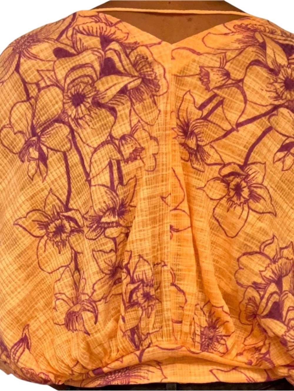 Free People orange and purple floral cropped flowy Boho top size XS - Picture 3 of 9